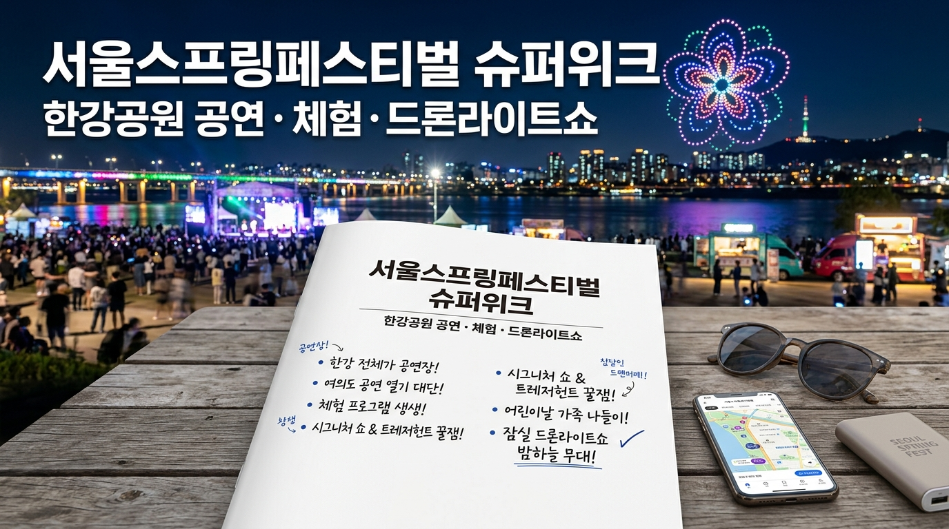 서울스프링페스티벌 슈퍼위크 한강공원 공연 체험 드론라이트쇼