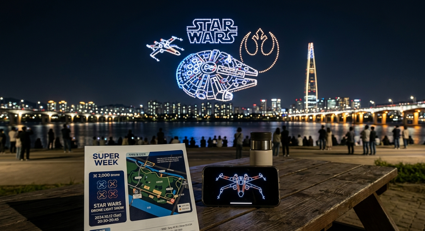 잠실한강공원의 드론라이트쇼, 밤하늘이 무대였어요