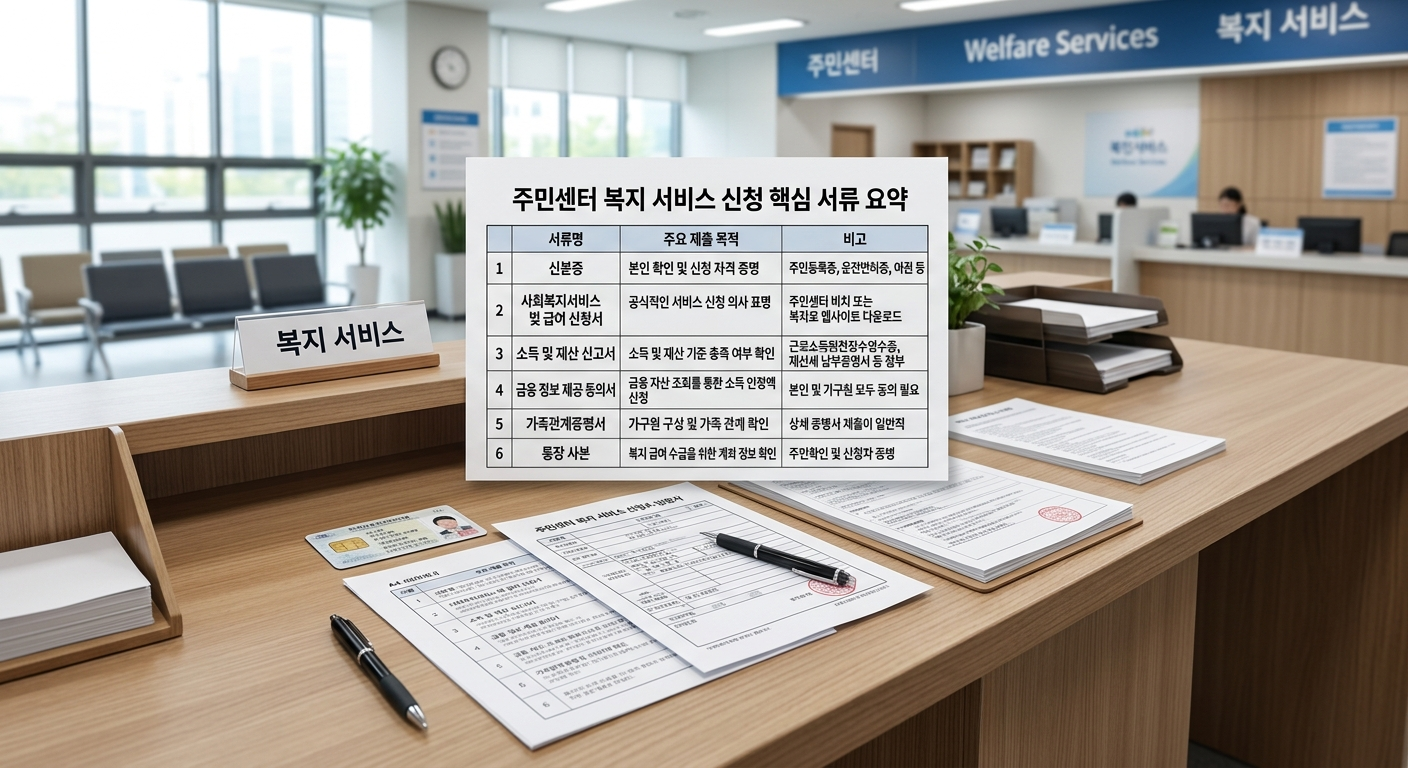 주민센터 복지 서비스 신청 핵심 서류 요약
