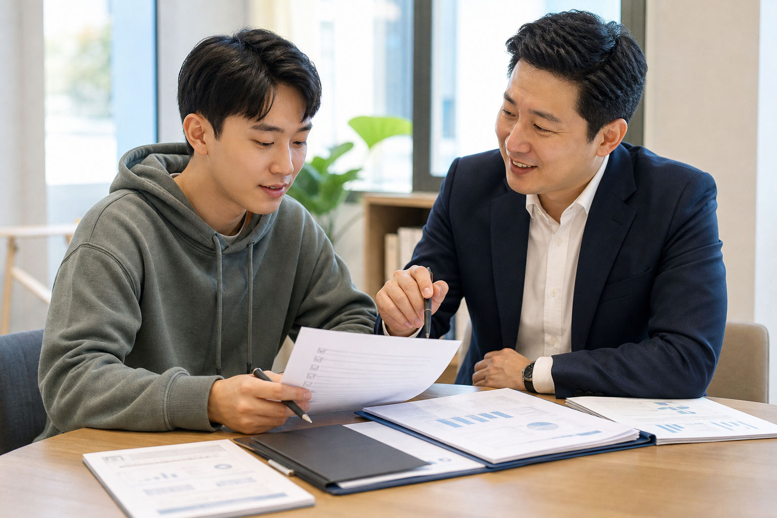 자립준비청년이 재무상담 신청 서류와 체크리스트를 확인하는 모습