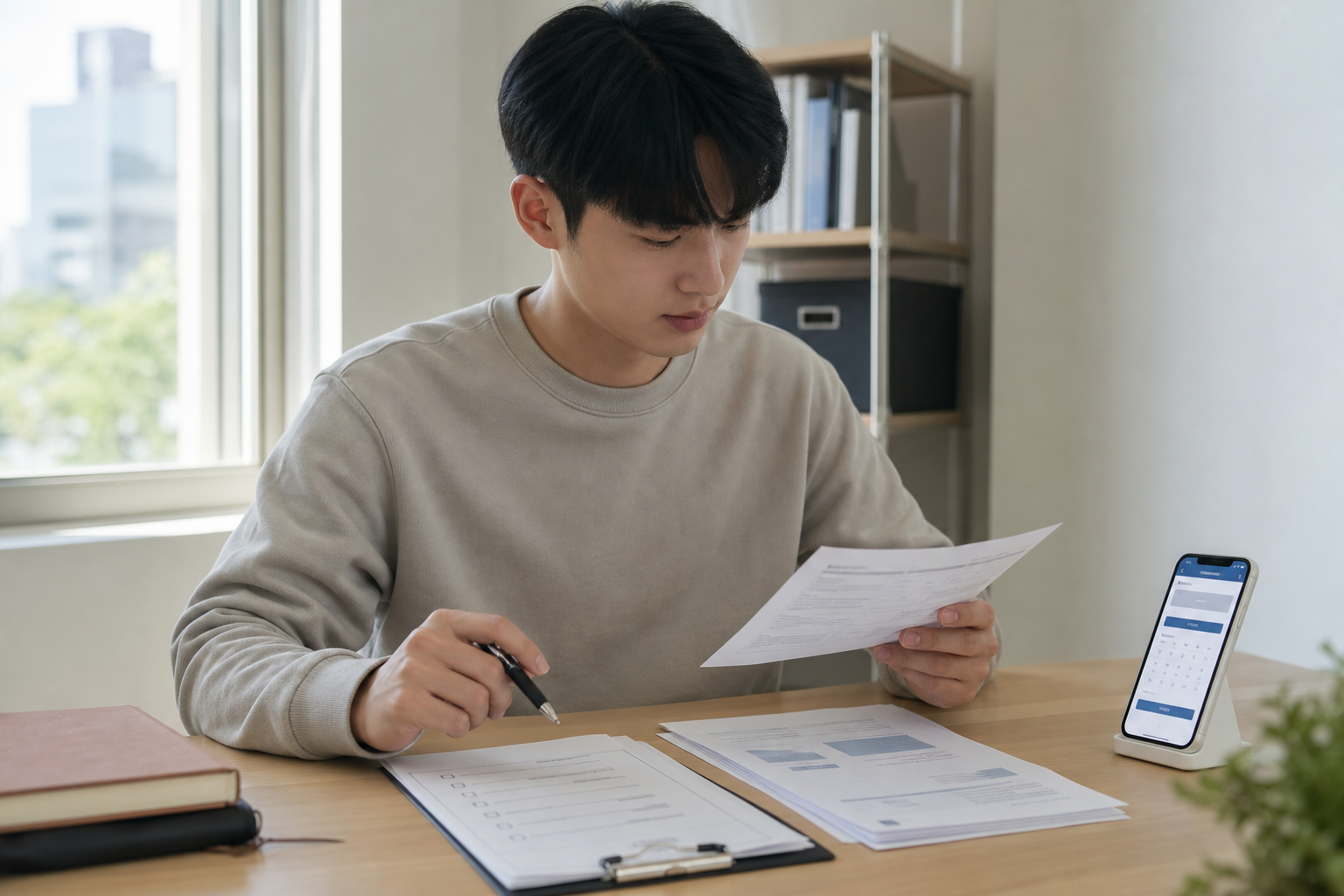 자립준비청년 재무상담 신청을 위해 서류를 준비하는 모습