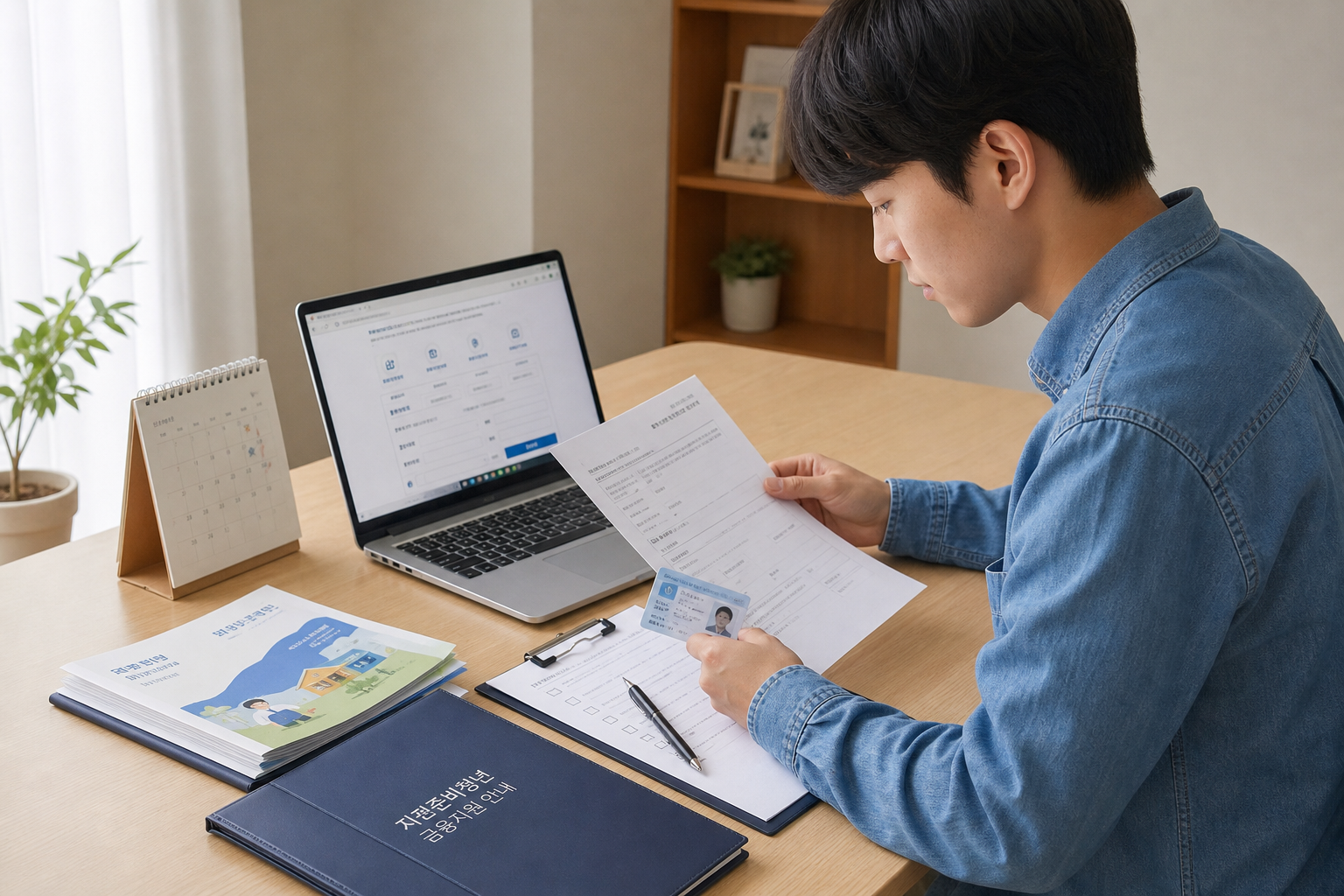 자립준비청년이 신청 서류와 체크리스트를 준비하는 모습