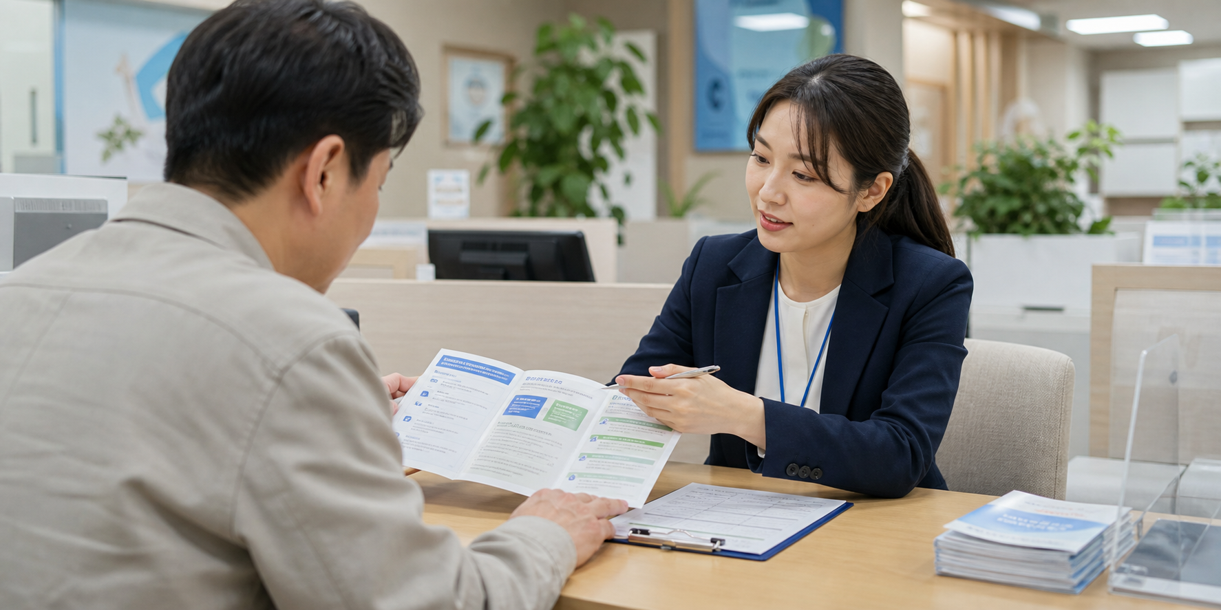불법사금융 피해자가 공공 상담 창구에서 지원 안내를 확인하는 모습
