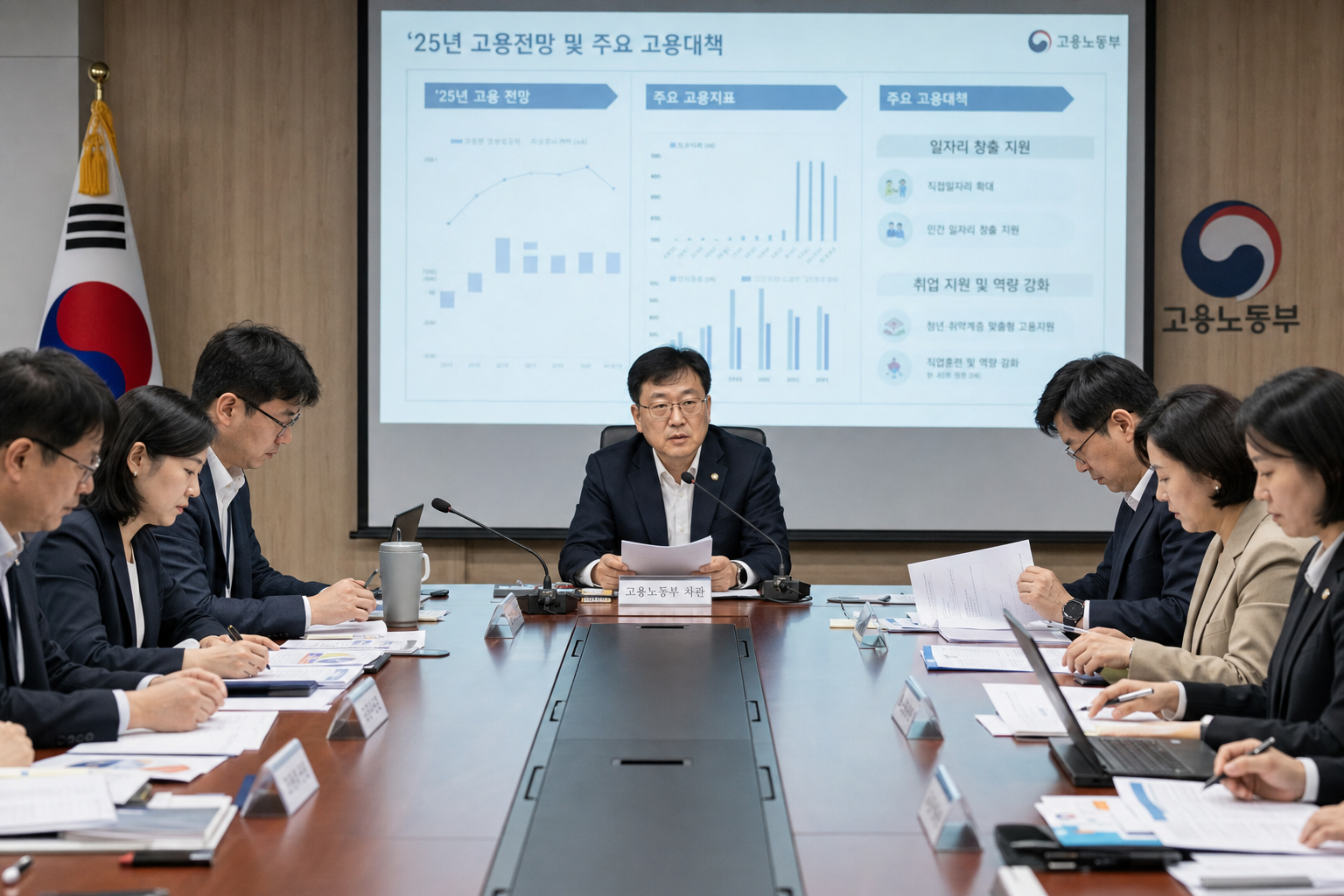 정부 일자리 대책 회의를 진행하는 정책 실무자들