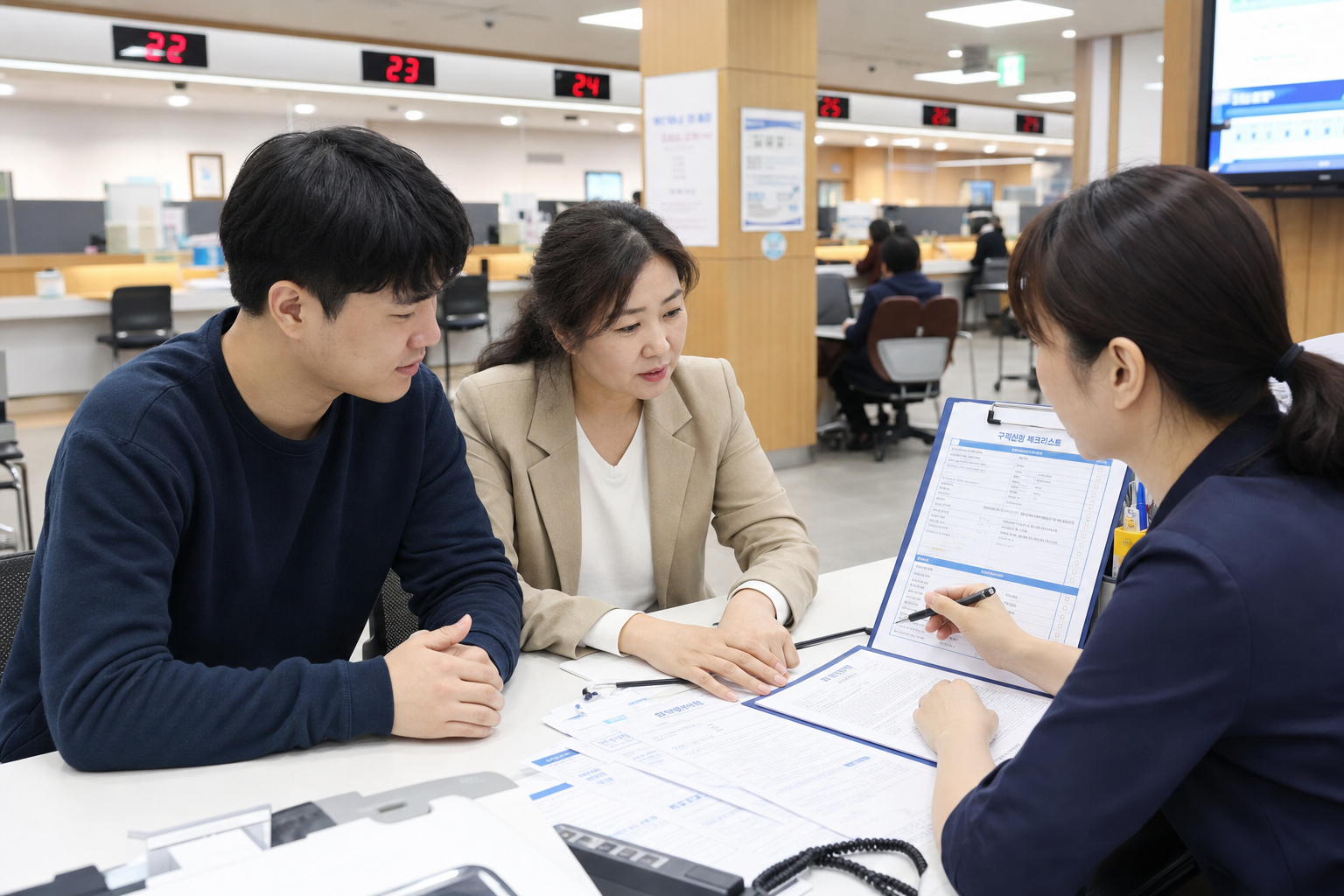 구직자와 기업의 취업 상담 및 서류 준비 안내 이미지