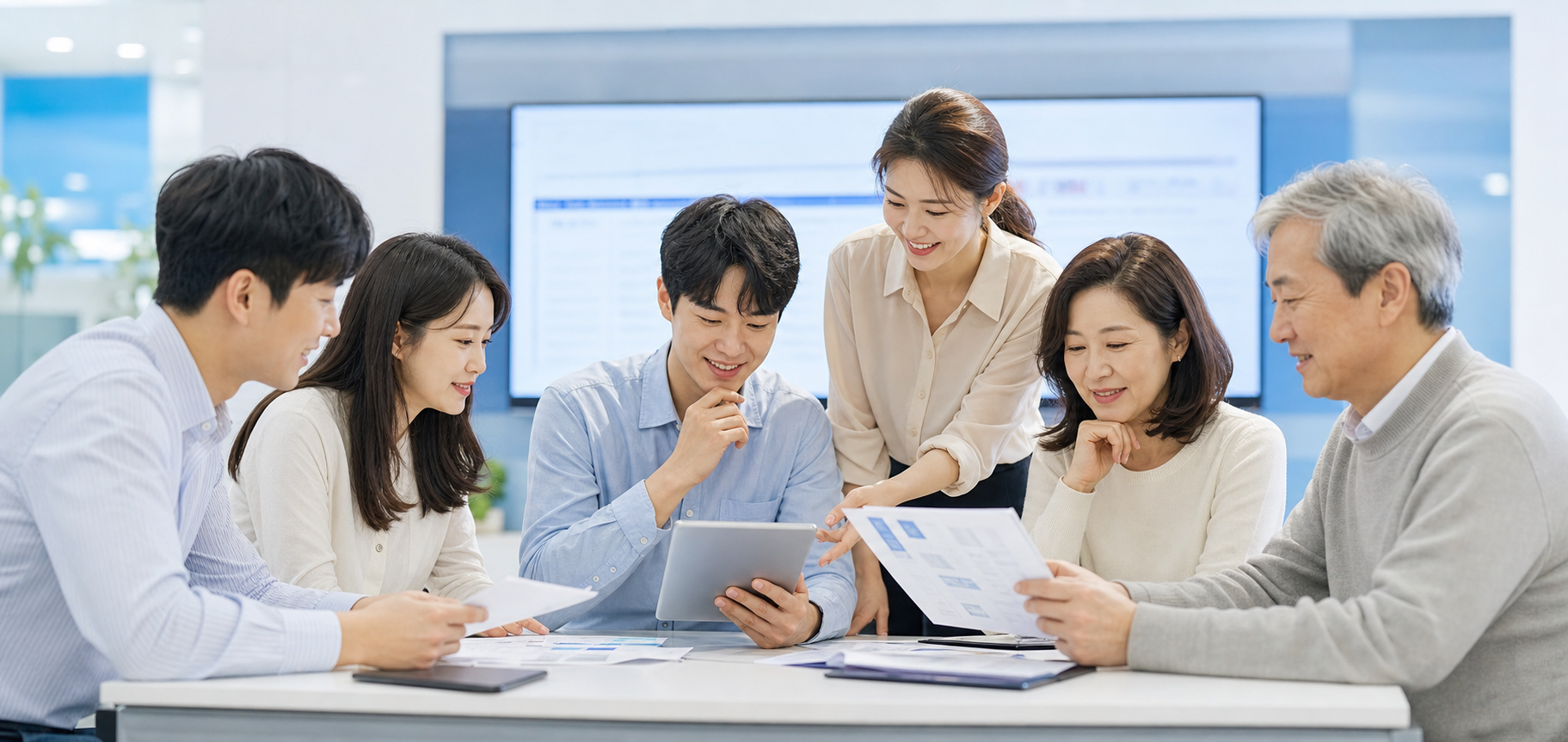 관계부처 합동 일자리전담반 회의와 일자리 정책 안내를 확인하는 구직자들