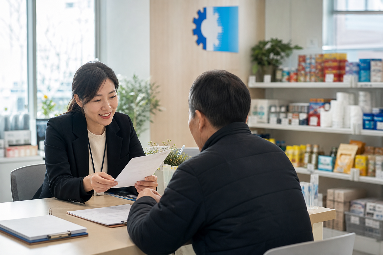 상공회의소 연계 복지 지원 상담과 신청 서류 확인 장면