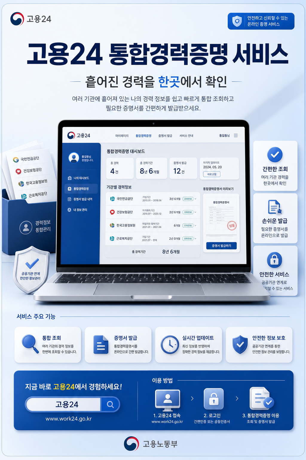 고용24 통합경력증명 서비스 안내 이미지