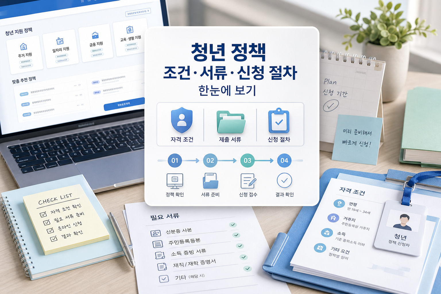 청년 정책 필요서류와 신청 절차를 정리한 이미지