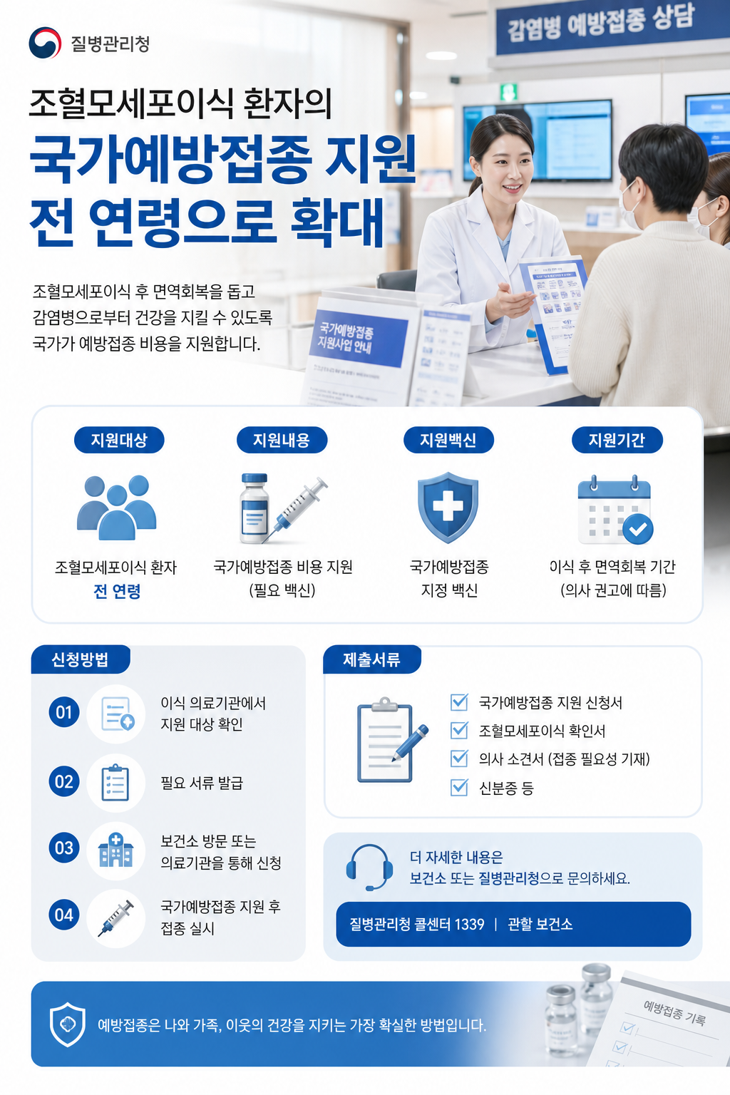 조혈모세포이식 환자 국가예방접종 지원 전 연령 확대 안내 이미지