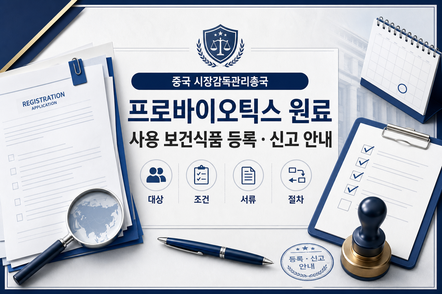 중국 시장감독관리총국 프로바이오틱스 등록 신고 핵심 안내 인포그래픽