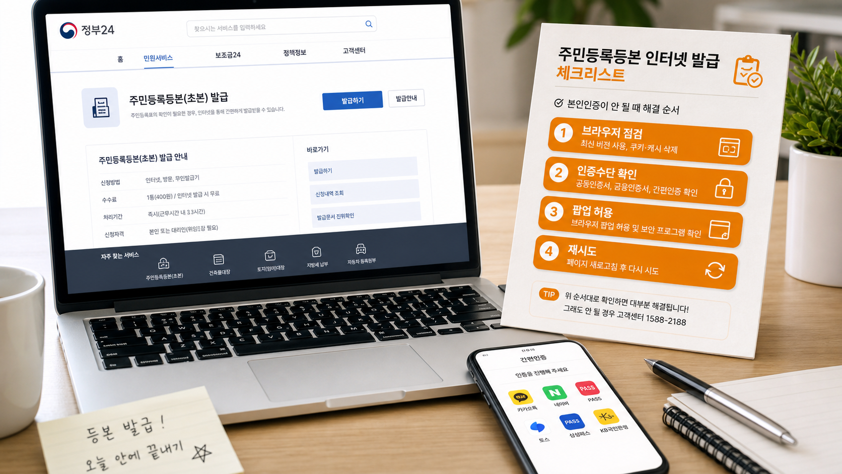 주민등록등본 인터넷 발급 체크리스트와 본인인증 해결 순서 이미지