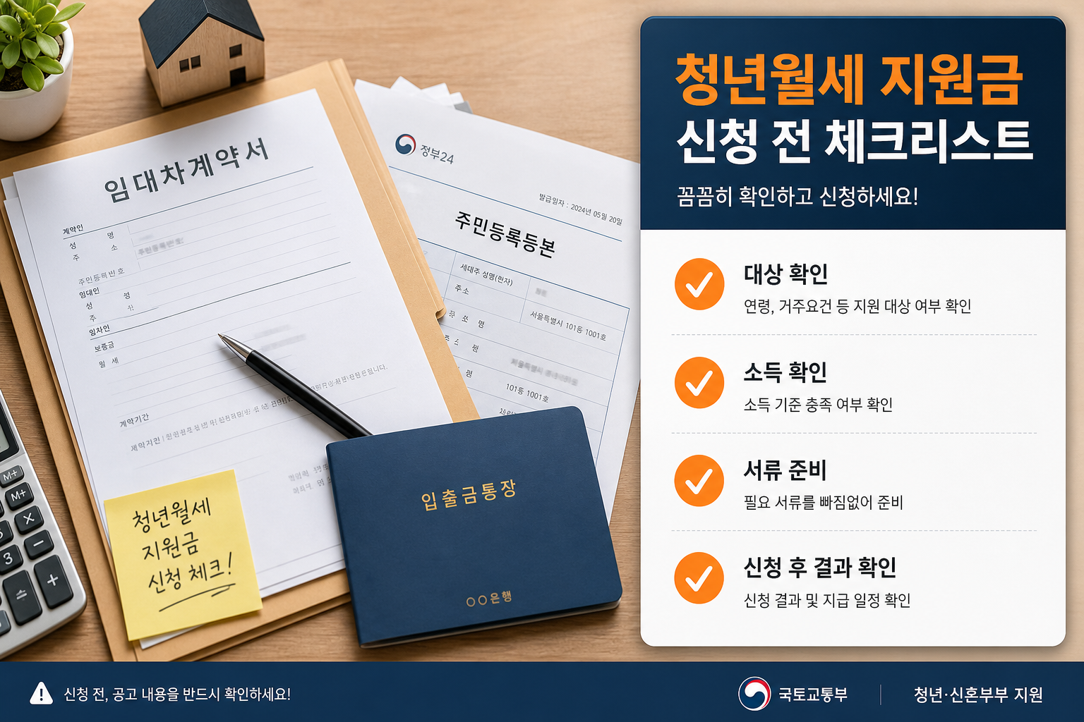 청년월세 지원금 신청 전 필요서류 체크리스트 인포그래픽
