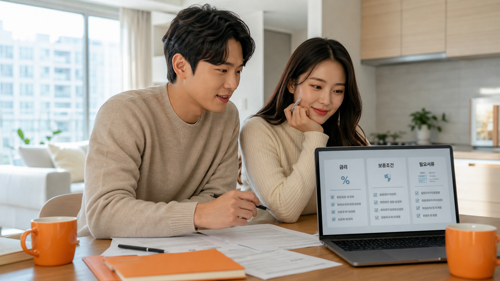 전세자금대출 서류와 금리 조건을 확인하는 한국의 신청자
