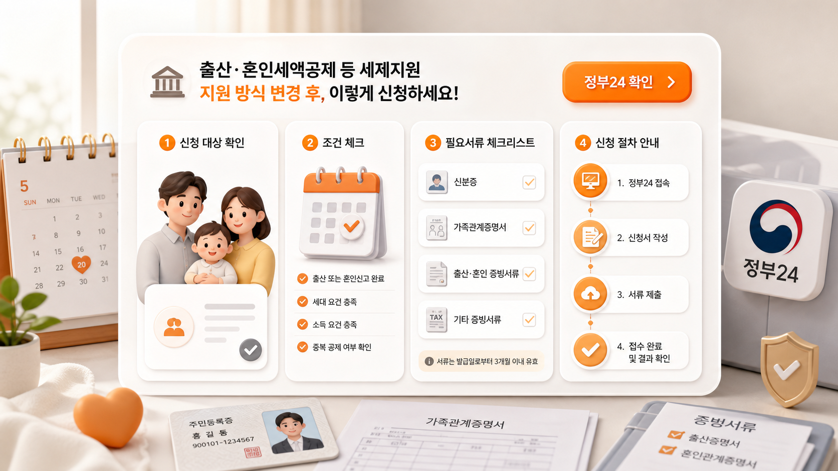 출산 혼인 지원 신청 서류와 절차 체크리스트 이미지