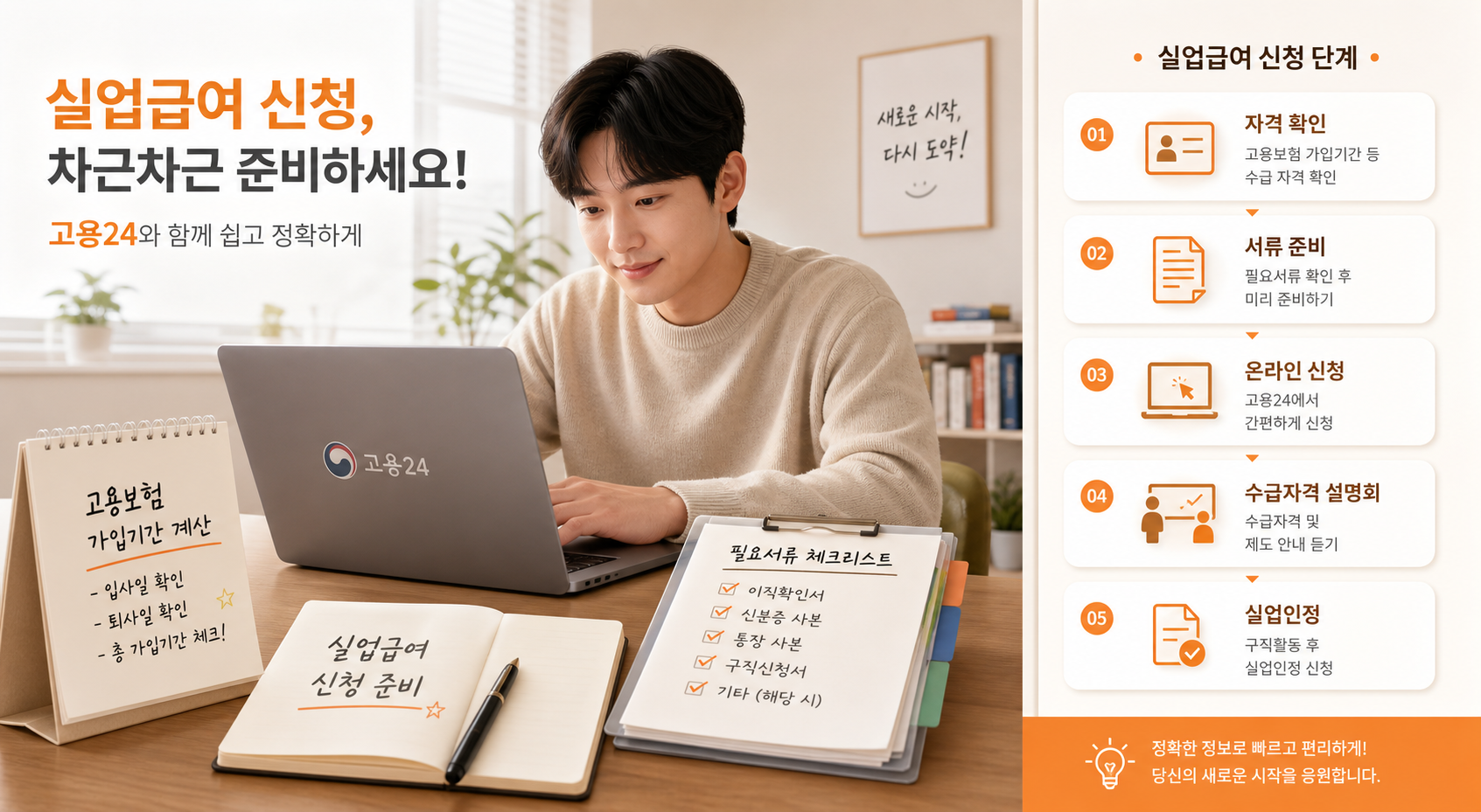 고용24로 실업급여 신청 절차와 필요서류를 확인하는 모습