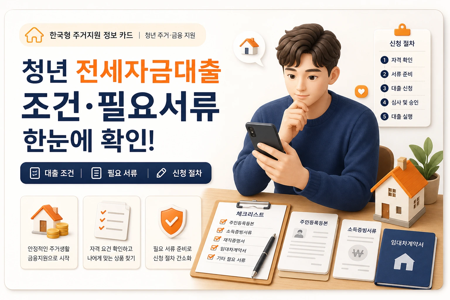 버팀목 전세자금대출과 청년 전세대출 신청 서류를 확인하는 안내 이미지