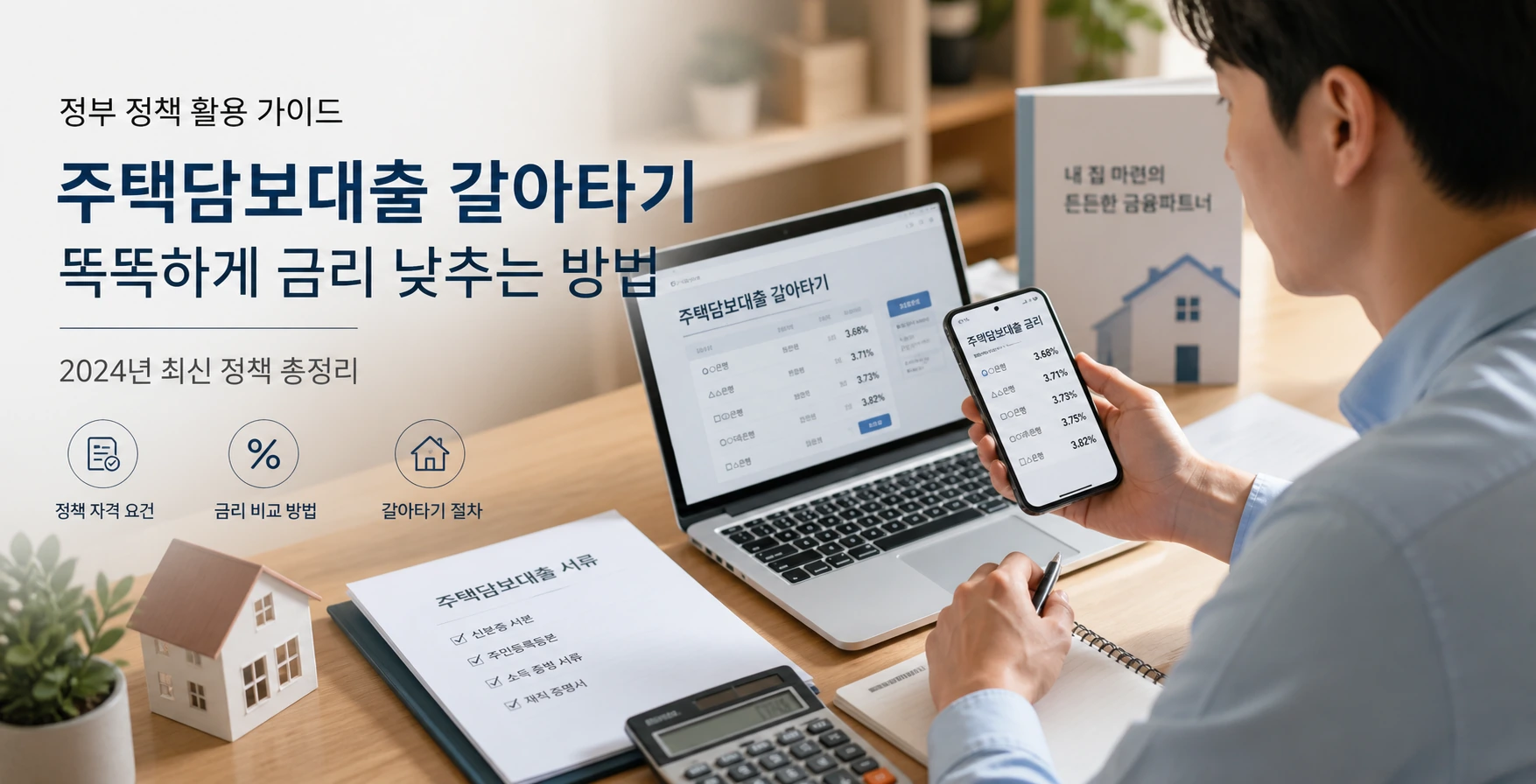 주담대 실행금리 계산과 대환 준비 화면