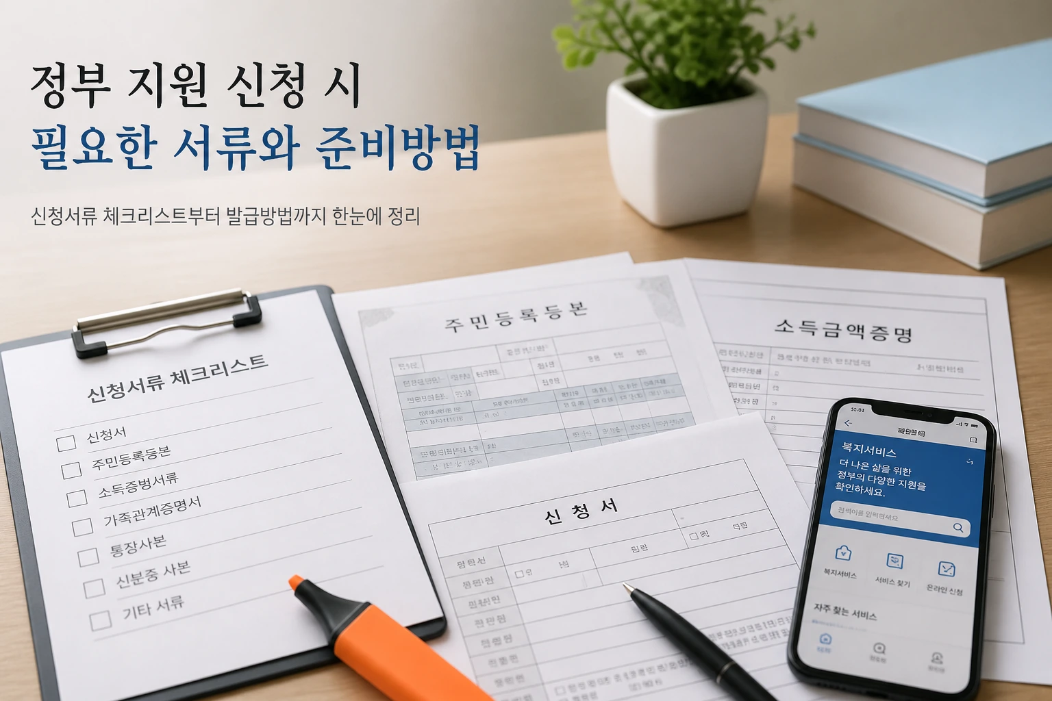 정부지원 신청 필요서류를 정리하는 체크리스트 이미지