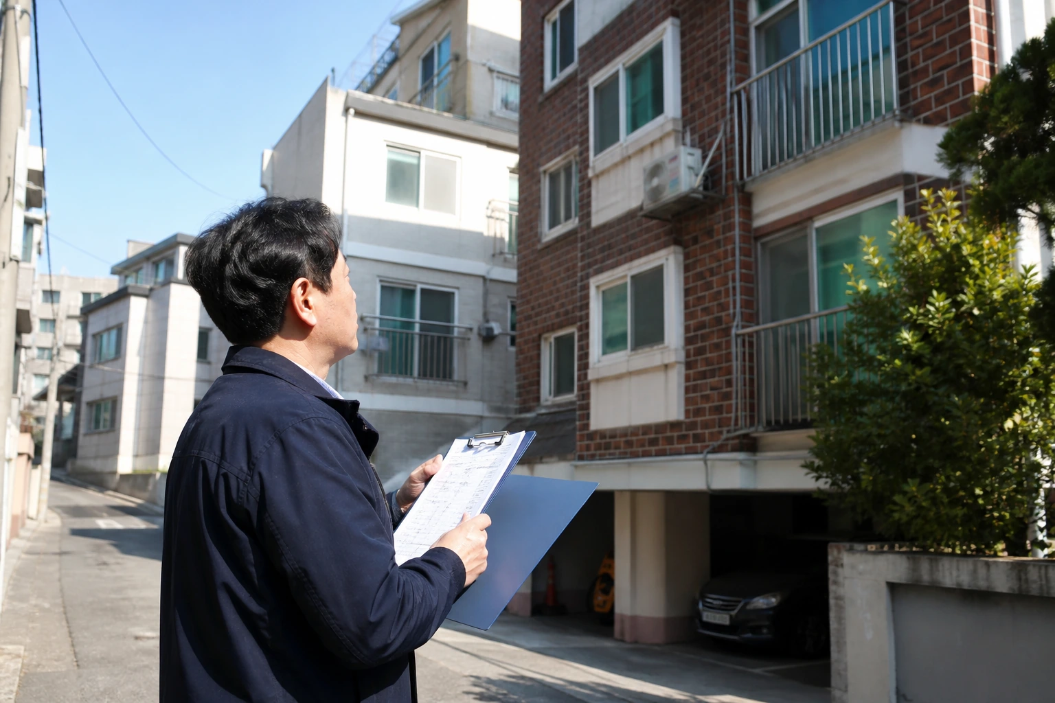 빌라 매수 전 외관과 서류를 확인하는 장면