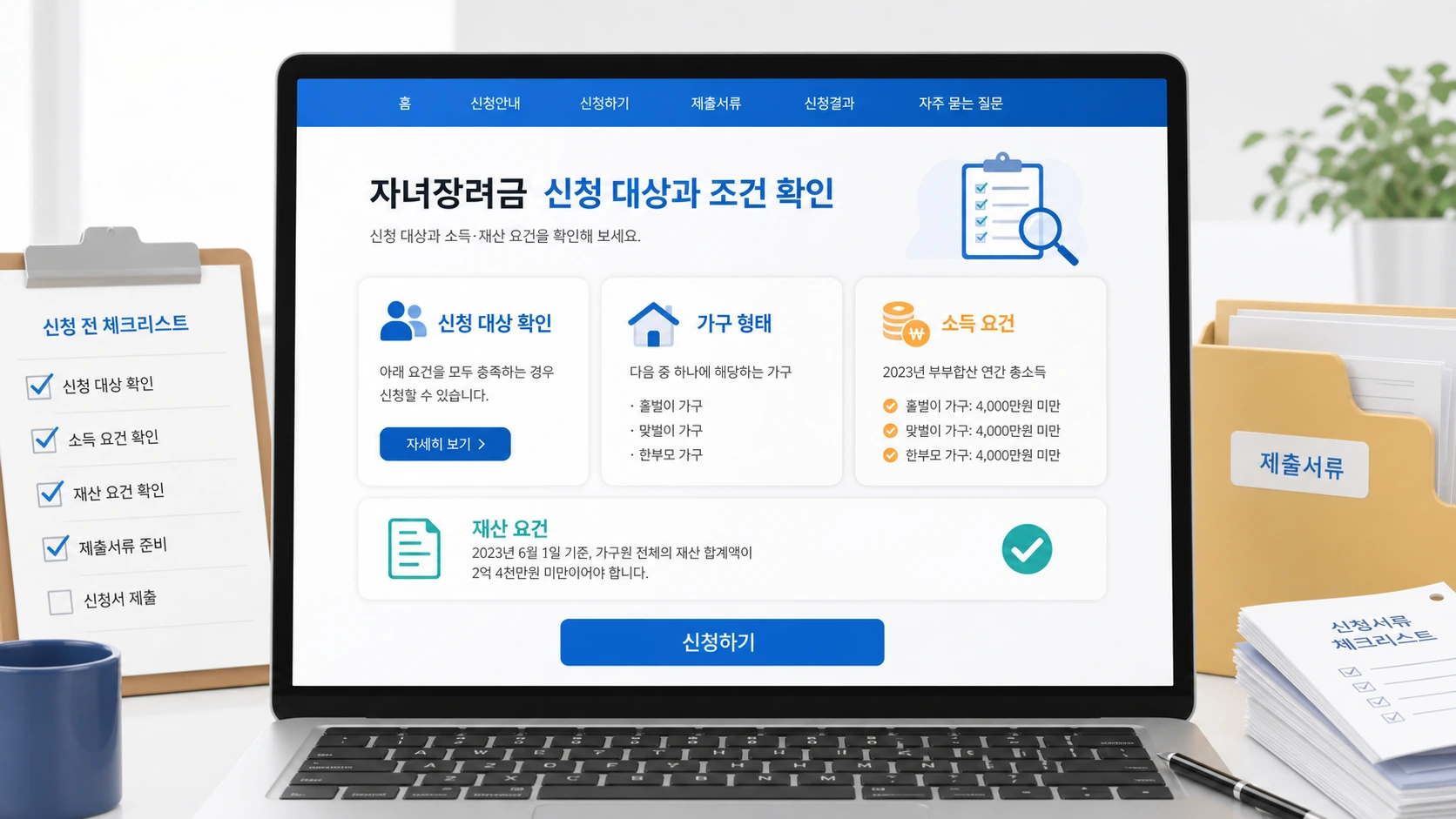 자녀장려금 신청 대상과 조건 확인 안내 화면