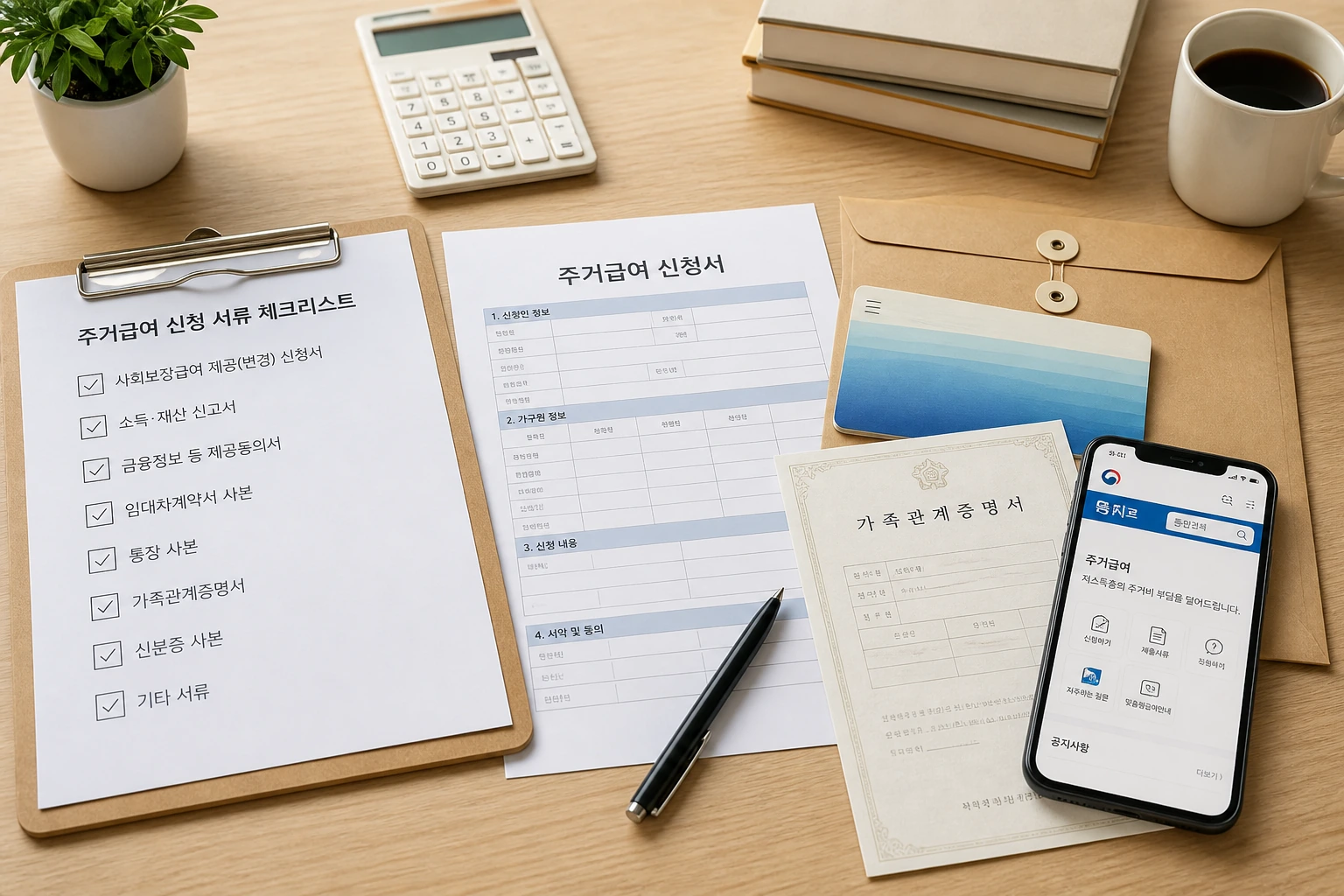 주거급여 신청 서류를 체크리스트처럼 정리한 준비용 이미지