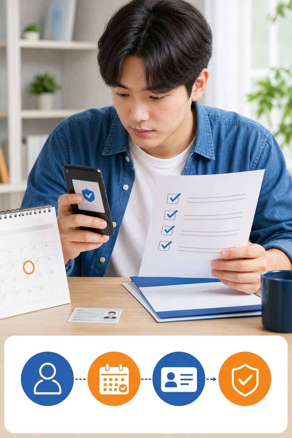 체크리스트와 본인 인증 서류를 보며 청년문화예술패스 추가 발급 대상과 조건을 확인하는 모습