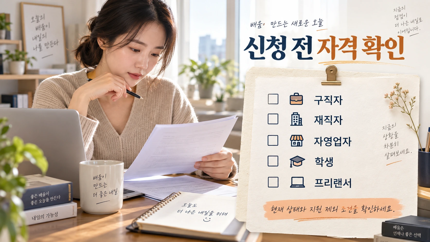 국민내일배움카드 신청 전 취업·사업·재학 상태와 지원 제외 조건을 확인하는 안내